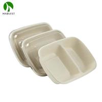 Boîte à lunch compartimentée de 9 pouces, vaisselle jetable compostable, conteneur alimentaire à emporter, boîte en bagasse de canne à sucre