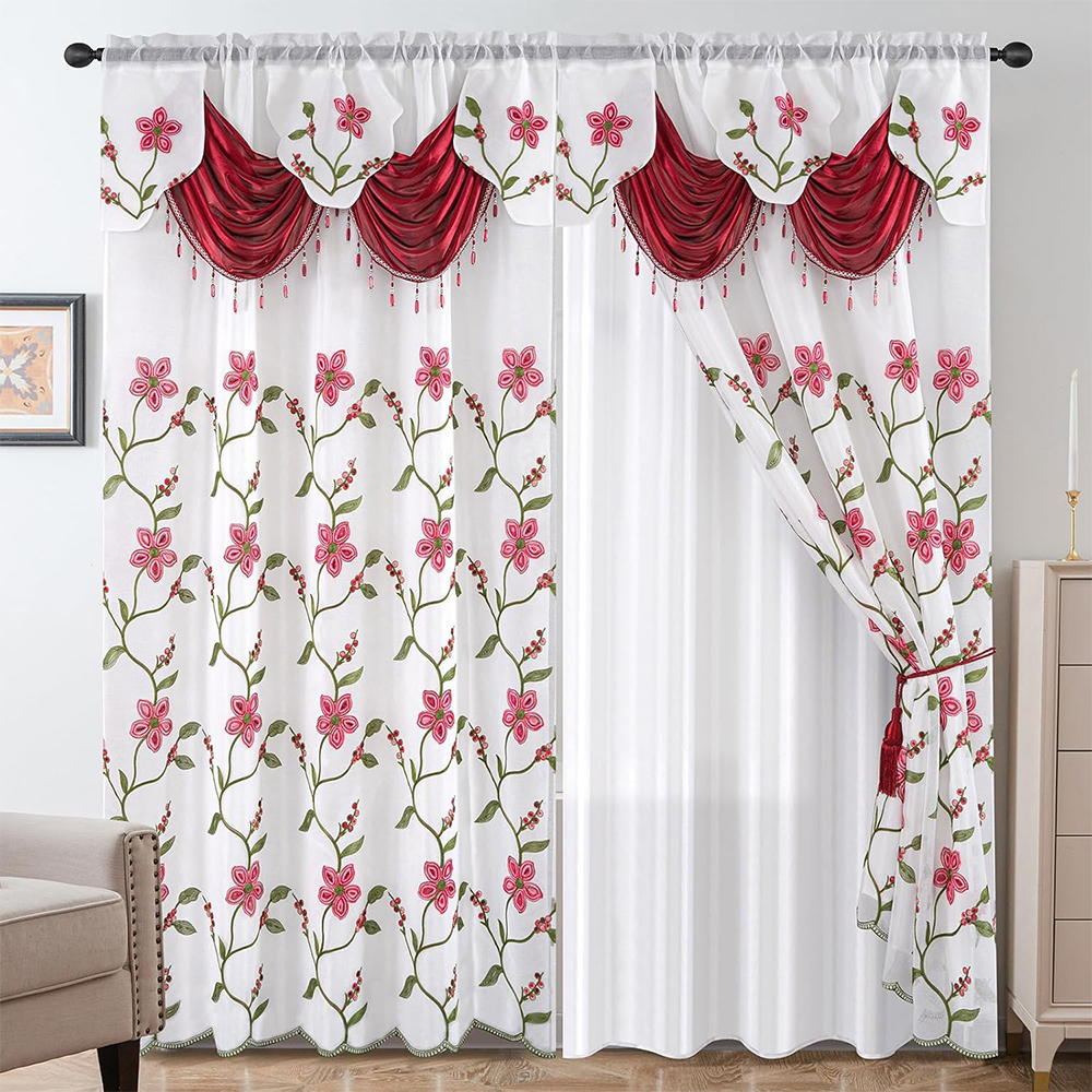 Rideaux Brodés Luxe Européen Rose - Jacquard Gaufré - Personnalisable - Neuf