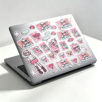 Feuille d'autocollants en vinyle brillant personnalisés, transparents, mignons, de style dessin animé, décoratifs, en PVC, avec impression UV