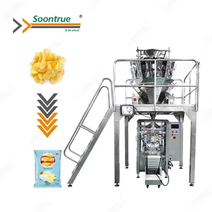 fully auto multihead weighing filling popcorn banana potato chips snack food packing machine
