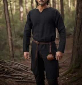 Renaissance médiévale rétro <span class=keywords><strong>lin</strong></span> <span class=keywords><strong>chemise</strong></span> hauts tunique mâle longues Robes robe Vintage vestes chevalier Pirate Cosplay Costumes - Product Image 2