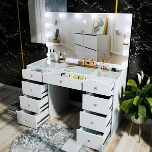 Modern Makeup Vanity Table Dressing Table with Led Mirror Table Cosmetic Makeup Mirror Set for Bedroom