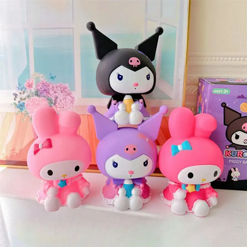 Sanrio Melody Piggy Bank Kuromi Cartoon Large Capacity Money Box Cute Drop-Resistant Kids Saving Pot Anime Toys Girl Gift