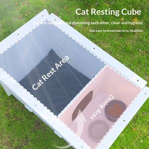 Maison pour chat d'extérieur, abri pour chat errant résistant aux intempéries avec zone de repos et d'alimentation, villa pour chat chaude en hiver, vente en gros - Product Image 2