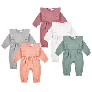 Solid Lovely High Quality Hot Sale Infant One-piece Newborn Babies Rompers Wears Organic Muslin Baby Clothes