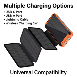 Batterie <span class=keywords><strong>solaire</strong></span> pliable 20000mAh avec 4 panneaux 6W, <span class=keywords><strong>chargeur</strong></span> sans fil 10W, charge rapide, batterie <span class=keywords><strong>solaire</strong></span> portable avec lumière LED - Product Image 4