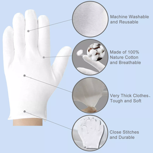 Guantes de trabajo de algodón orgánico, finos, blancos, 100% - Product Image 5