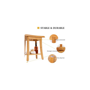 Table de douche en bambou 16x10x17 pouces avec étagère de rangement pour salle de bain - Product Image 2
