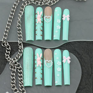 Wholesale Acrylic Full-Cover Coffin Shape False <b>Nails</b> Pre-Designed Pink Gradient <b>Rhinestone</b> Design short Tips - Product Image 2