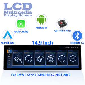 เครื่องเล่นมัลติมีเดียระบบควบคุมกลางในรถยนต์ ขนาด 14.9 นิ้ว ระบบ Android 14 สำหรับรถยนต์ <span class=keywords><strong>BMW</strong></span> ซีรีส์ 5 รุ่น <span class=keywords><strong>E60</strong></span> E61 E62 รองรับ DVD พร้อมระบบ Wireless Carplay เครื่องเล่นวิดีโอ GPS นำทาง - Product Image 1