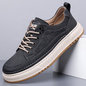 Chunky <b>Shoes</b> Men Thick Sole Genuine Leather Square Toe Lace up Running <b>Shoes</b> All Seasons Mesh Lining Rubber Outsole EVA Midsole - Product Image 3