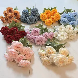 La decorazione dell'hotel di nozze delle Rose del diamante di 9 teste di stile europeo conduce i fiori artificiali del mazzo del fiore della rosa