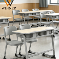 Ensemble de chaises de bureau en plastique pour deux personnes, de haute qualité, réglables en hauteur, design ergonomique, tiroir écologique pour une utilisation en classe