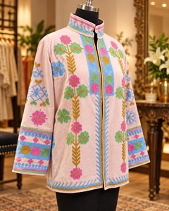 Pink Suzani <b>Velvet</b> Embroidered <b>Jacket</b> for Women Traditional Floral Threadwork Designer Ethnic Winter Outerwear Wholesale Fashion - Product Image 4