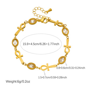 Turquoise Bracelet Gold Plated Ankh Charm Women's Jewelry Artistic Retro Design - Product Image 4