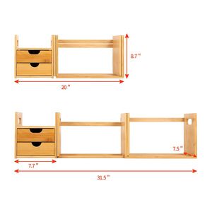 Extendable Bamboo Desk With Drawers 20 To 31.5 Inch Multi Purpose Office Organizer Storage <b>Shelf</b> - Product Image 5