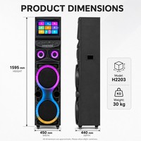 H2203 Système audio Hi-Fi sans fil tout-en-un avec haut-parleur karaoké grand écran haute puissance, 2 microphones, en plastique, pour la maison
