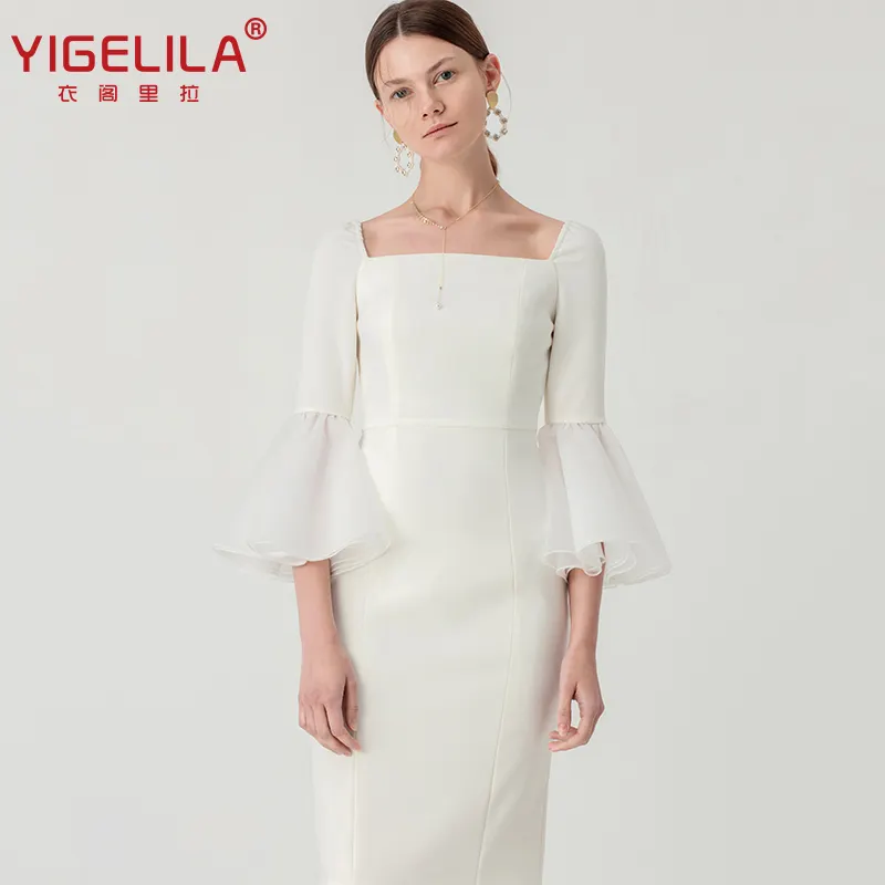YIGELILA 2021 New Women's White Elegant Dating Banquet Evening Bridesmaid Wedding Party Dress