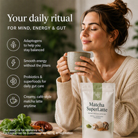 Poudre de Matcha Super Latte avec champignons fonctionnels, adaptogènes et probiotiques pour un équilibre énergétique apaisant