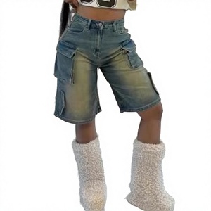 Shorts de mezclilla lavada de alta calidad con cordones, ajustados, de tiro medio, rectos, estilo vintage con botones, para salir en verano, para mujer, Sehe Fashion - Product Image 1