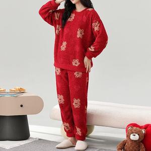Conjunto de <span class=keywords><strong>Pijama</strong></span> Casual Elegante para <span class=keywords><strong>Mujer</strong></span>, Primavera/Invierno, Cálido, Sudadera de Felpa con Manga Larga, Pantalones con Cintura Elástica, Cierre de Lujo - Product Image 3