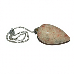 Teardrop-Shaped Engraved Sunstone Pendulum Polished Semi-Precious Stone Love Theme Feng Shui Portable Craft From Gujarat - Product Image 1