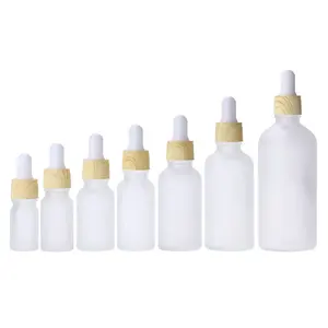 10Ml 30Ml 50Ml 100Ml Mat Transparant Glas Houtnerf Deksel Etherische Olie Serum Glazen Druppelfles