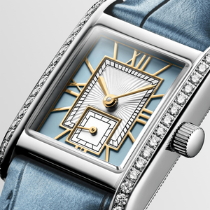 Montre à quartz pour femme, rectangulaire, avec lunette sertie de diamants, cadran à chiffres romains, bracelet en cuir, montre élégante pour robe, Longinesing - Product Image 1