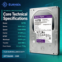 Disque dur interne d'entreprise WD Purple Pro WD102PURP 10 To 7200 tr/min SATA 6 Gbit/s 512 Mo 3,5 pouces pour serveur