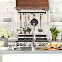 Вешалка для кухонной утвари, подвесная вешалка для полотенец, сковородок, ложек, с раздвижными крючками, кухонный Органайзер с одним стержнем, стойка