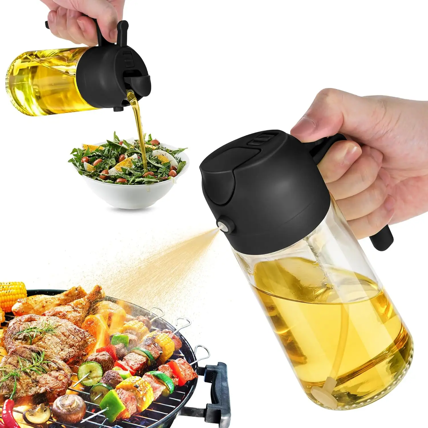 Keuken 2-In-1 Olie Dispenser En Sproeier 16Oz/470Ml Glazen Olijfolie Spuitfles Voor Het Koken