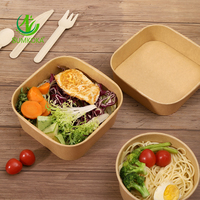 SUMKOKA BPI Bol en papier kraft avec logo personnalisé Bol à salade rond jetable 750ml avec couvercle pour nouilles alimentaires