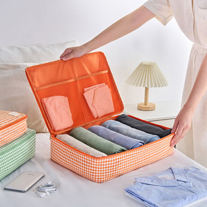 Eco-friendly per bambini Plaid borsa <span class=keywords><strong>valigia</strong></span> <span class=keywords><strong>Organizer</strong></span> <span class=keywords><strong>con</strong></span> tasche riutilizzabili in cotone a griglia cubo per accessori da viaggio - Product Image 4
