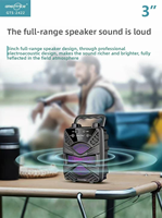 Haut-parleur portable sans fil de 3 pouces avec lumière extérieure, caisson de basses, TWS, FM, USB