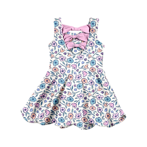 Vestido de Verano Floral Casual Deportivo Personalizado ODM para Niñas con Lazos, Borde Festoneado, Algodón y Spandex, con Shorts Interiores - Product Image 3