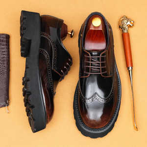 Zapatos Oxford de Vestir para Hombre, de Cuero Genuino, Punta Redonda, con Cordones, Color Sólido, Suela de Goma Antideslizante, para Todas las Temporadas, Envío Directo - Product Image 5