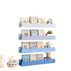 Estante de pared ondulado de madera, color azul claro, 4 niveles, estante de almacenamiento para habitación infantil, para libros, juguetes, organizador decorativo, tipo montado en la pared - Product Image 5