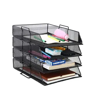 Paquete de 4 bandejas organizadoras apilables negras para escritorio de oficina, soporte para archivos y accesorios de escritorio, paquete con descuento - Product Image 1