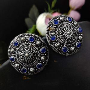 Round Shape <b>Oxidized</b> Stud Earrings for Girls for Casual Party Wear for Women Handmade Bulk Product - Product Image 2