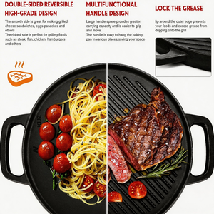 Plancha de Hierro Fundido Reversible de Alta Calidad de 12 Pulgadas, <span class=keywords><strong>Placa</strong></span> de Asar de Doble Cara para Cocina de Inducción, Apta para <span class=keywords><strong>Horno</strong></span> - Product Image 5