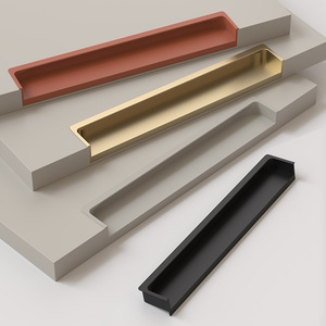Minimalist Metal Bar <b>Drawer</b> Handle in Black <b>Gold</b> Red Embedded Furniture <b>Pull</b> Invisible Cabinet Handle for Modern Design - Product Image 1