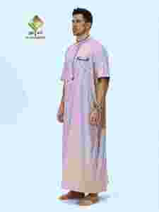 Al Haramain <b>Men</b> <b>Thobe</b> Cotton Stand Collar Short Sleeve Floor Length Modest Prayer Wear Solid Color Loose Fit - Product Image 5