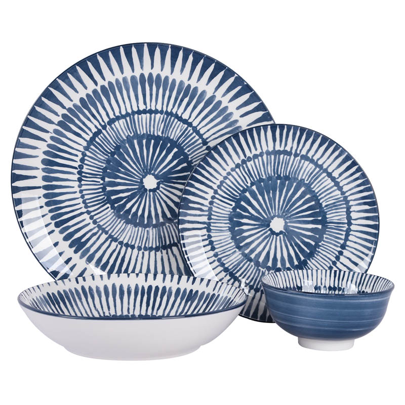 热卖高端蓝色图案叶子支持定制印刷陶瓷现代瓷质豪华餐具