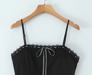 Abito Estivo Mini in <span class=keywords><strong>Cotone</strong></span> con Spalline Sottili e Allacciatura Frontale, Bianco e Nero, Vendita Calda, Moda Casual per Donne - Product Image 3