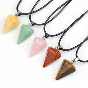 Pendentifs en cristal naturel bon marché en forme de cône pyramidal, pendentif en pierre précieuse hexagonale à <span class=keywords><strong>six</strong></span> faces pour collier, fabrication de pendule - Product Image 1