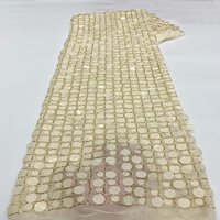 Tulle de luxe or champagne à sequins ronds mélangés, maille ajourée à paillettes pour robe de soirée et décoration de voile de mariée