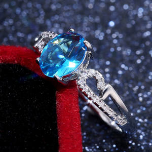 Bague F159 pour femme en argent 925 avec topaze, taille ovale, sertie pavé, pierre précieuse, bague de fiançailles, bijoux fins - Product Image 4