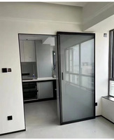 Porte coulissante manuelle ultra-étroite en verre sans rail, style moderne, pour cuisine, salle de bain, toilettes, en alliage d'aluminium
