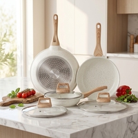 ESLITE LIFE Ensemble de poêles antiadhésives avec couvercles en verre, compatibles lave-vaisselle, cuisinières à gaz/électriques/à induction, sans PTFE/PFOA