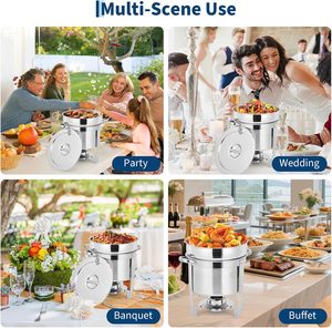 Stainless Steel Round Tabletop Steam <b>Table</b> Insulated <b>Buffet</b> Catering Restaurant Hotel Commercial Soup Warmer - Product Image 6